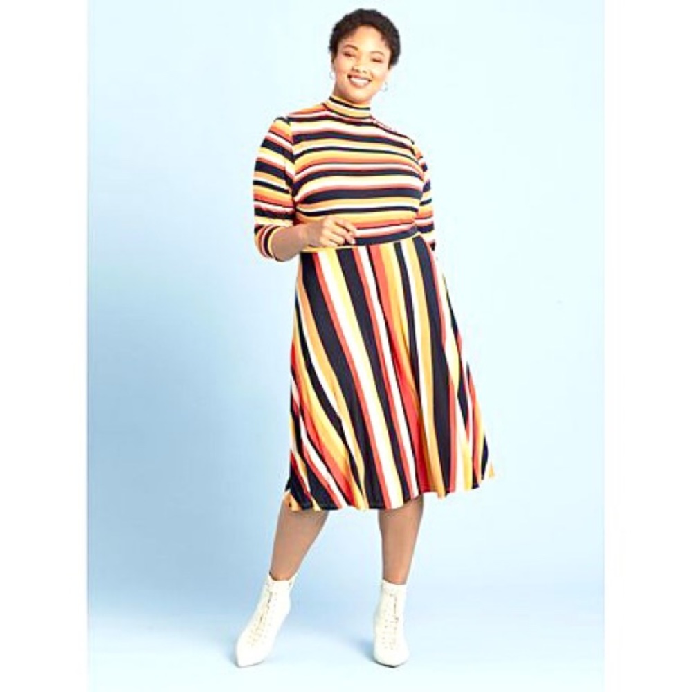 22 ELOQUII Elements Striped Fit and Flare Dress